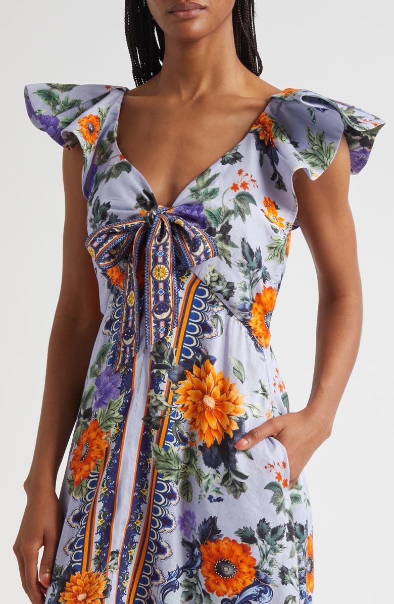 Camilla Luscious in Lisbon Tie Front Flutter Sleeve Linen & Silk Maxi Dress, Alternate, color, Luscious In Lisbon