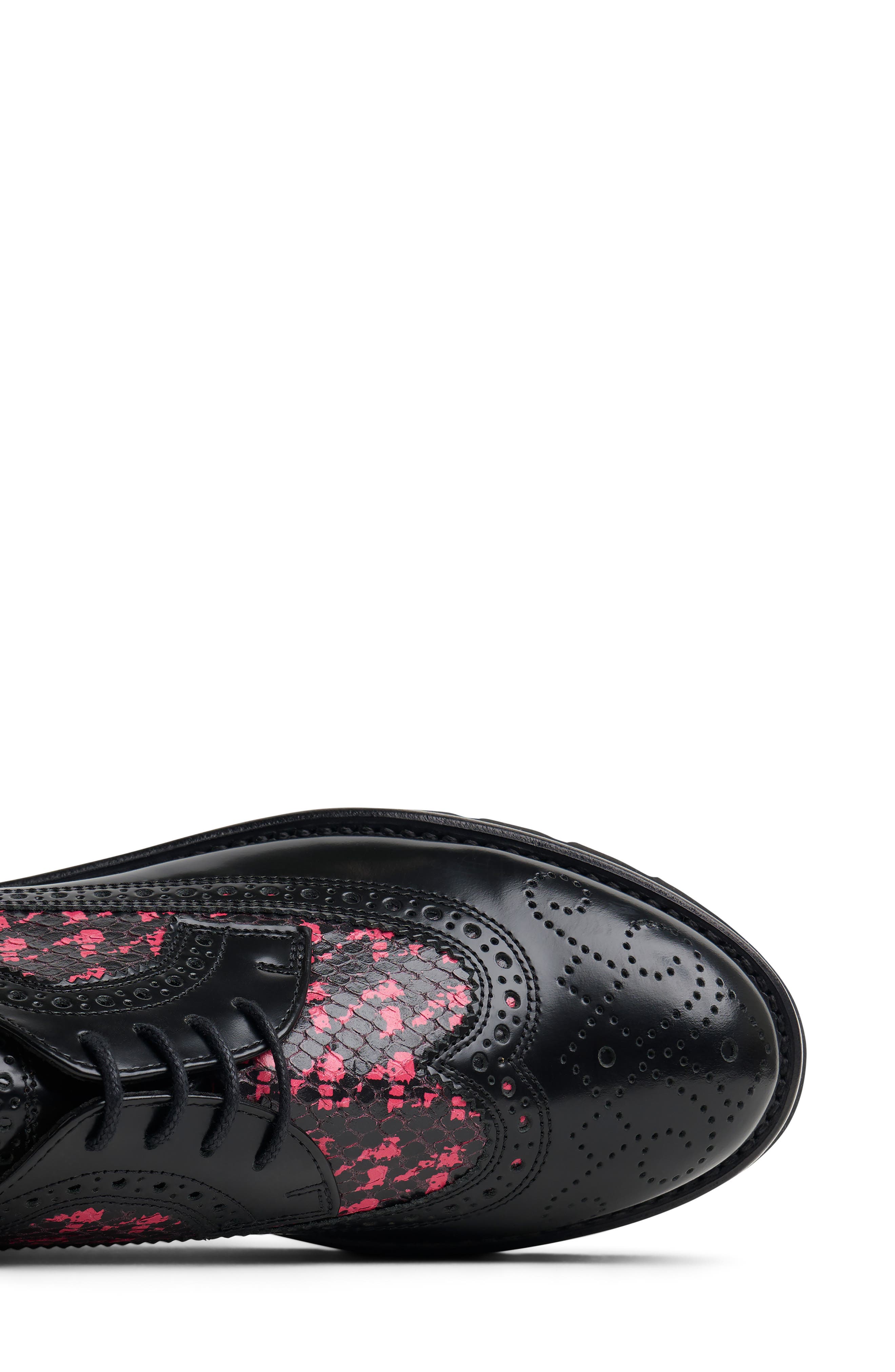 The Office of Angela Scott Miss Lucy Wingtip Platform Derby, Alternate, color, Black/ Pink Snake