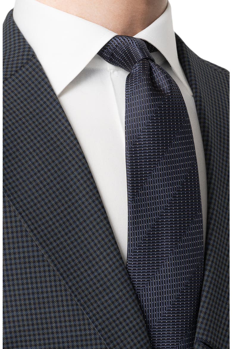 Herringbone Woven Silk Tie, Alternate, color, NAVY