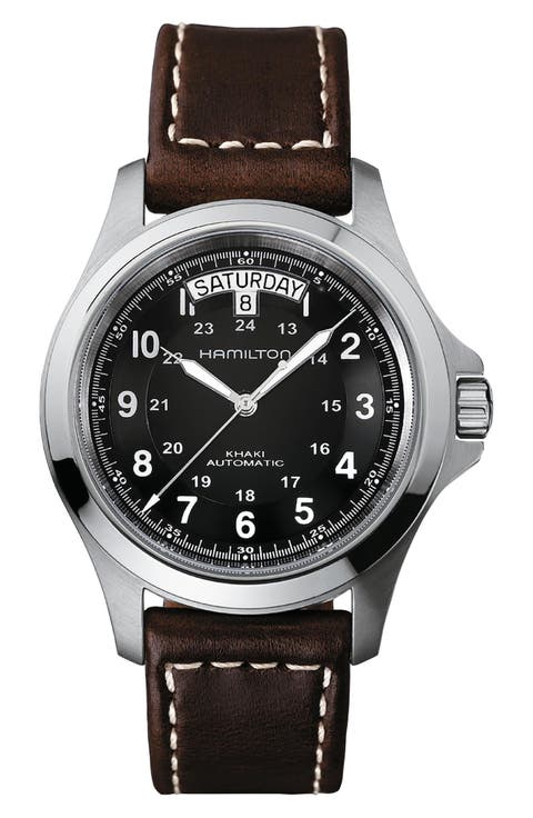 Khaki Field Automatic Leather Strap Watch, 40mm