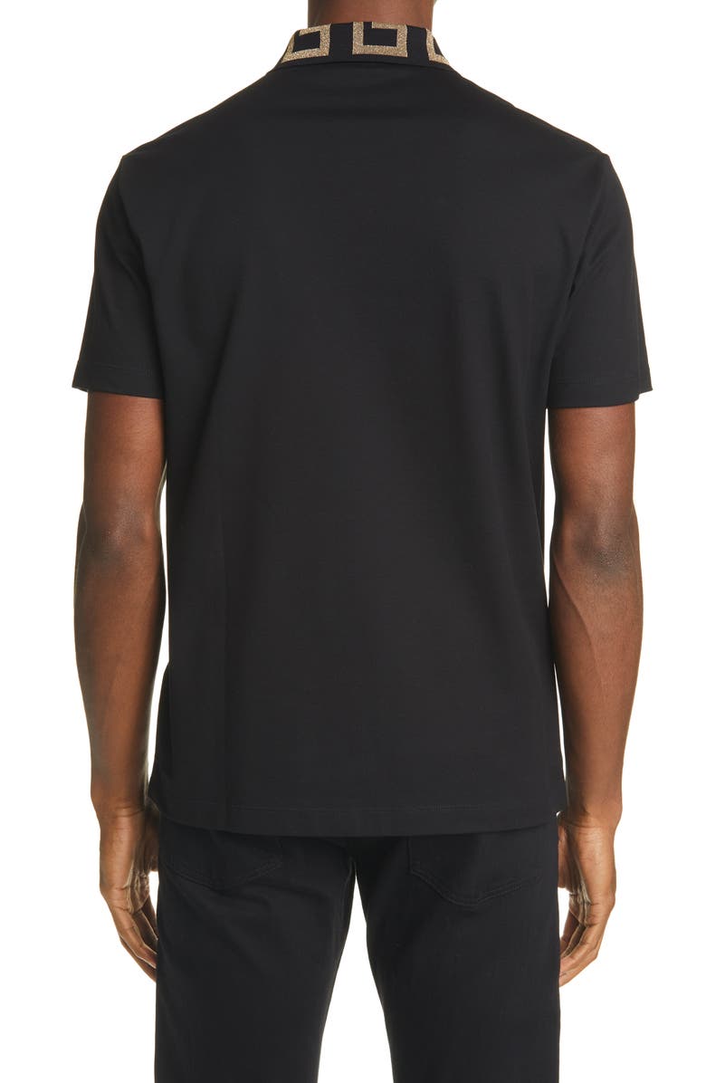 Versace Metallic Medusa Appliqué Cotton Polo Shirt, Alternate, color, 