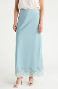 Renee C Lace Hem Satin Maxi Skirt