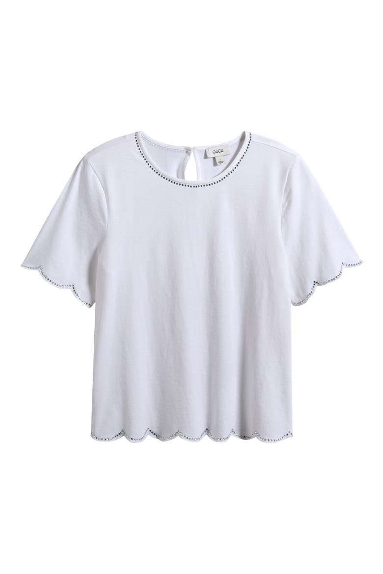 Embellished Scalloped Trim Jersey Top, Alternate, color, ULTRA WHITE