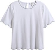 CeCe Embellished Scalloped Trim Jersey Top