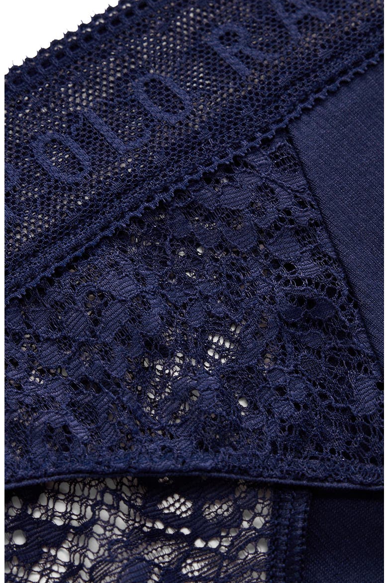 Lace & Stretch Cotton Rib Bikini, Alternate, color, NAVY