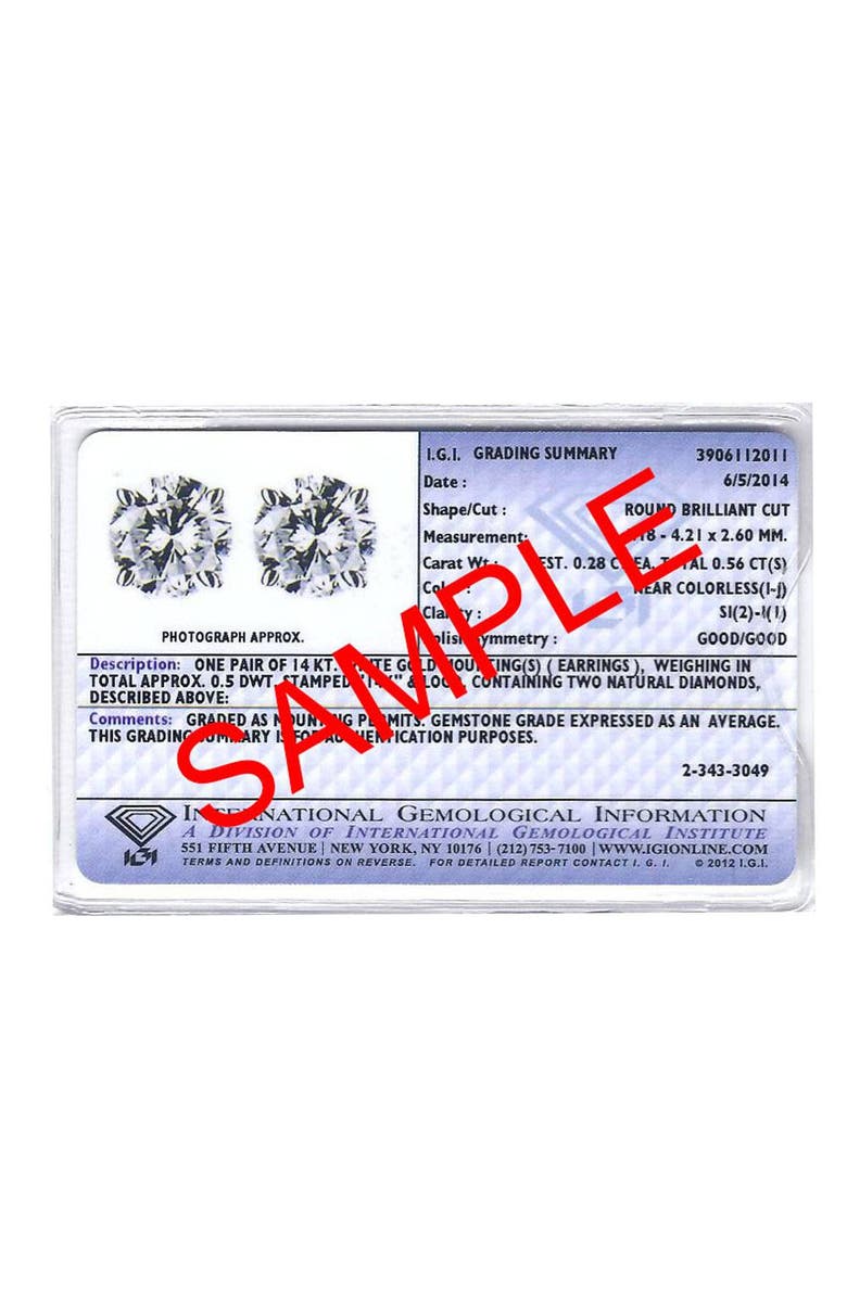 Bliss Diamond Certified 1 1/2Ct Round Cut Diamond Studs in 14k Gold Lab Grown, Alternate, color, 14K White Gold