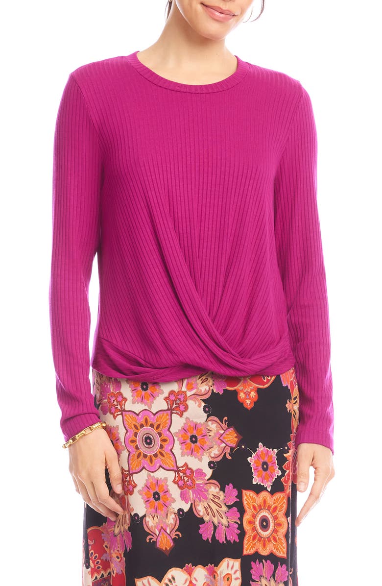 Karen Kane Rib Knit Twist Hem Top, Main, color, Magenta Pink