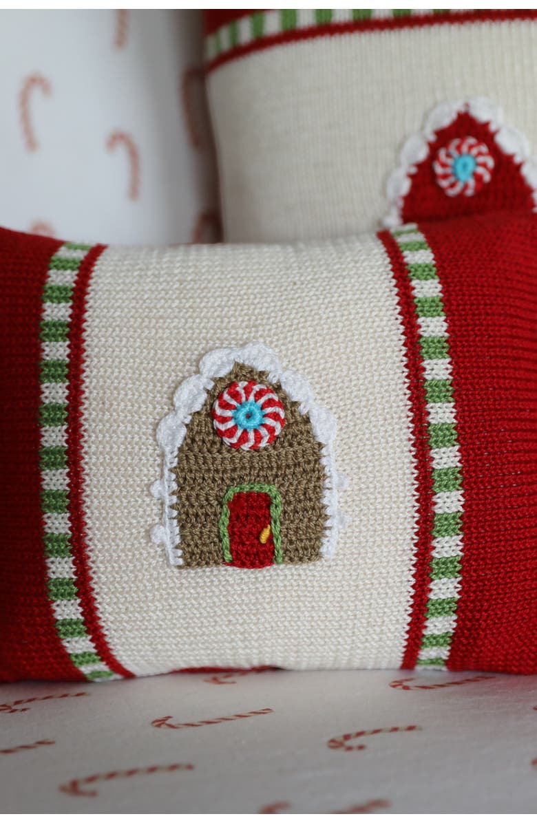 Melange Collection Gingerbread House Mini Pillow, Alternate, color, Red