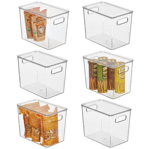 Plastic Stacking Kitchen Storage Bin Box with Lid/Handles, 6 Pack