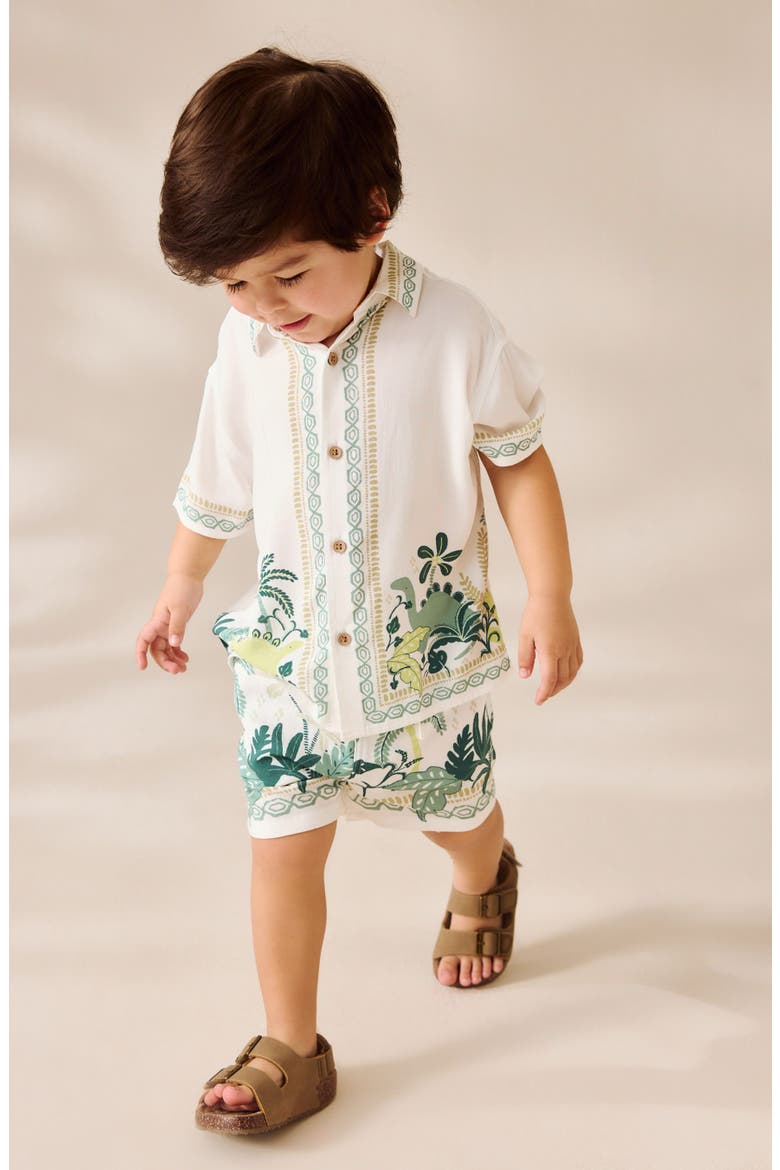 Kids' Dino Short Sleeve Button-Up Shirt & Shorts Set, Alternate, color, WHITE