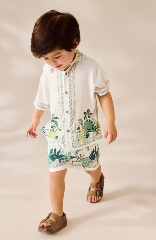 Next Kids' Dino Short Sleeve Button-up Shirt & Shorts Set In White