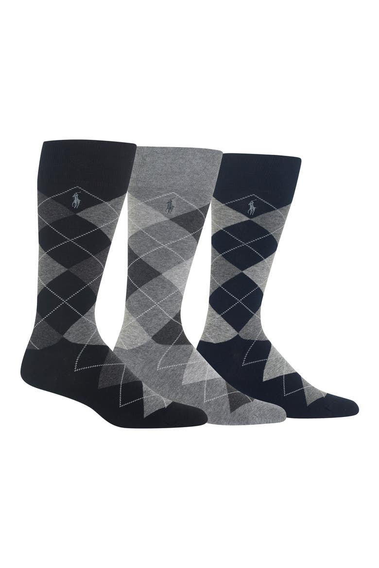 3-Pack Argyle Socks, Main, color, BLACK/ GREY