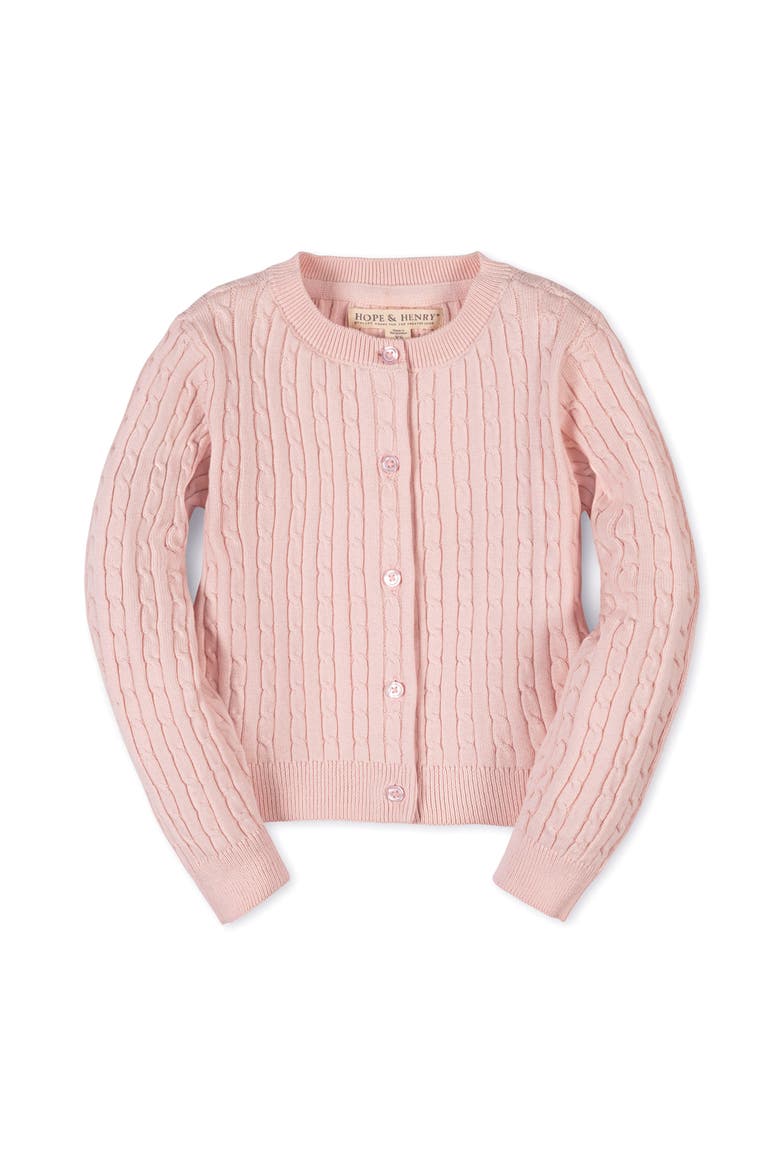 Kids' Organic Classic Cable Cardigan Sweater, Main, color, Pale Pink