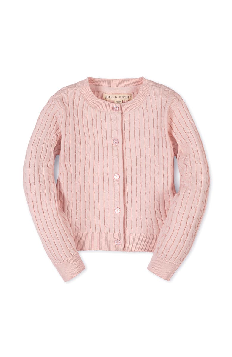 Hope & Henry Kids' Organic Classic Cable Cardigan Sweater, Main, color, Pale Pink