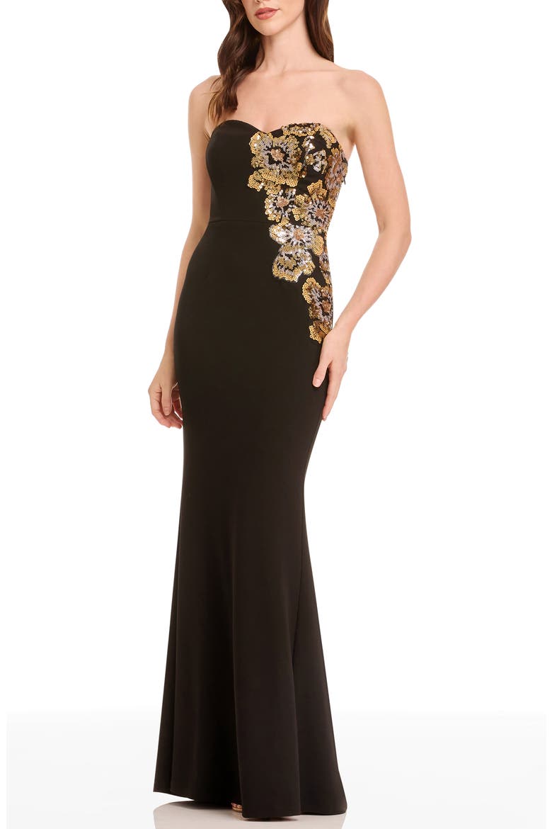 Tiana Placed Beaded Floral Strapless Mermaid Gown, Alternate, color, GOLD MULTI