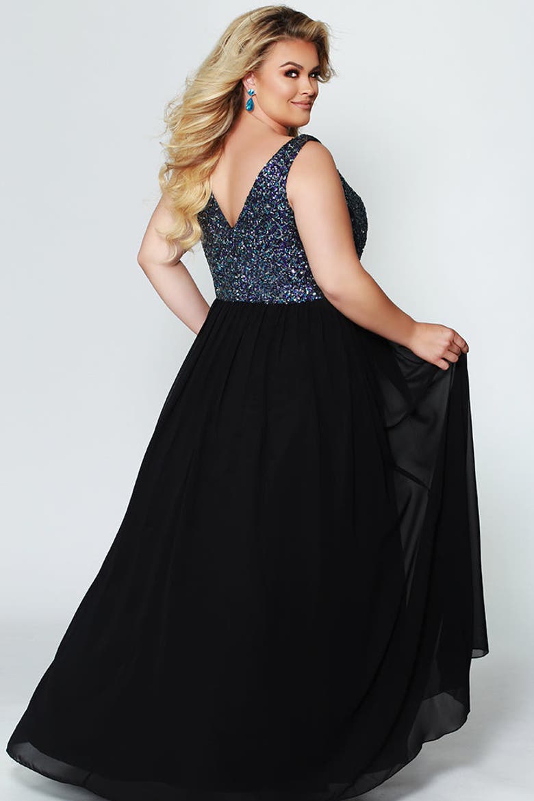 Sequin Empire Plus Size Evening Gown, Alternate, color, Black/Multi