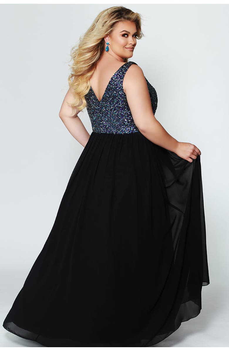Celebrations by Sydney's Closet Sequin Empire Plus Size Evening Gown, Alternate, color,