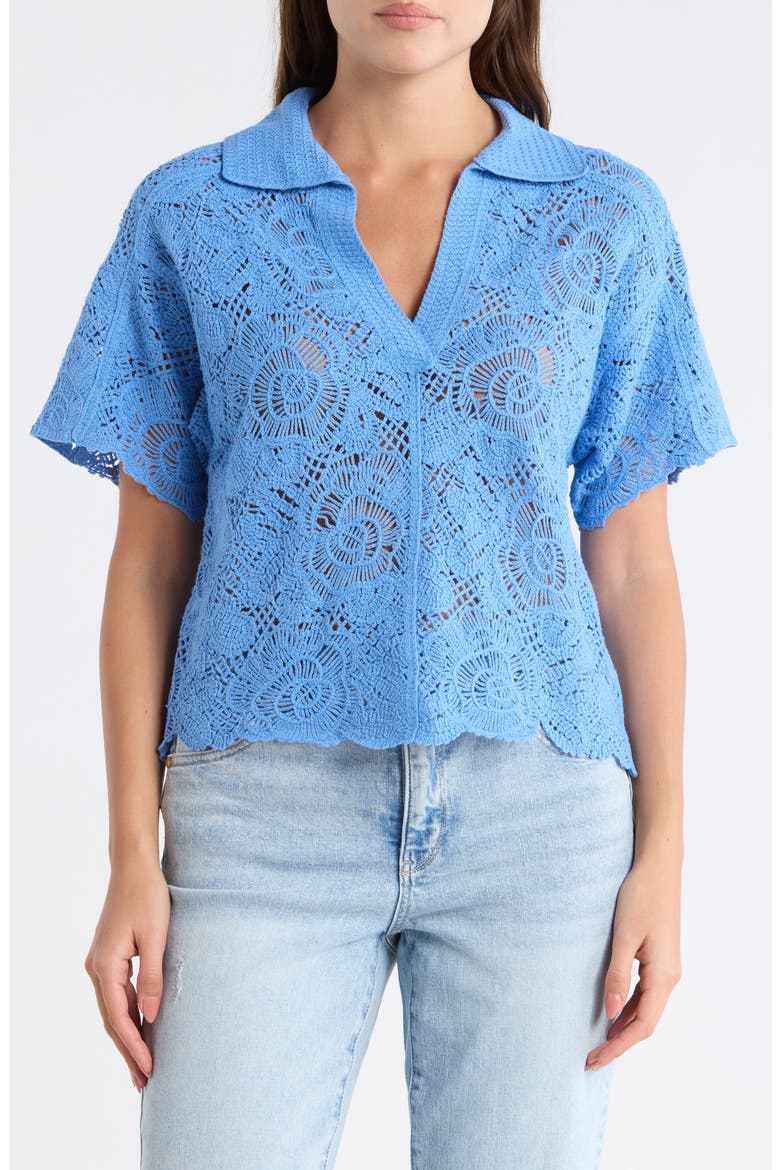 Short Sleeve Open Stitch Polo, Main, color, PROVENCE BLUE