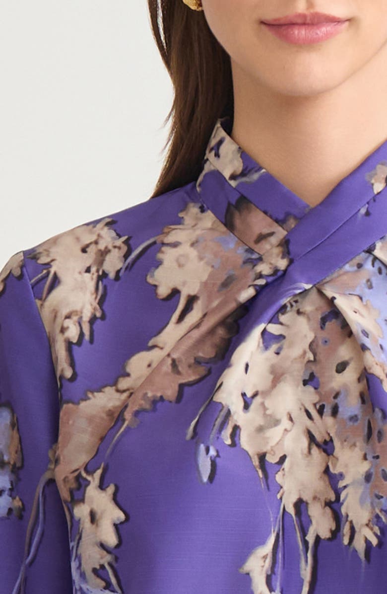 Misook Twist Front Crépe de Chine Top, Alternate, color, Purple Multi
