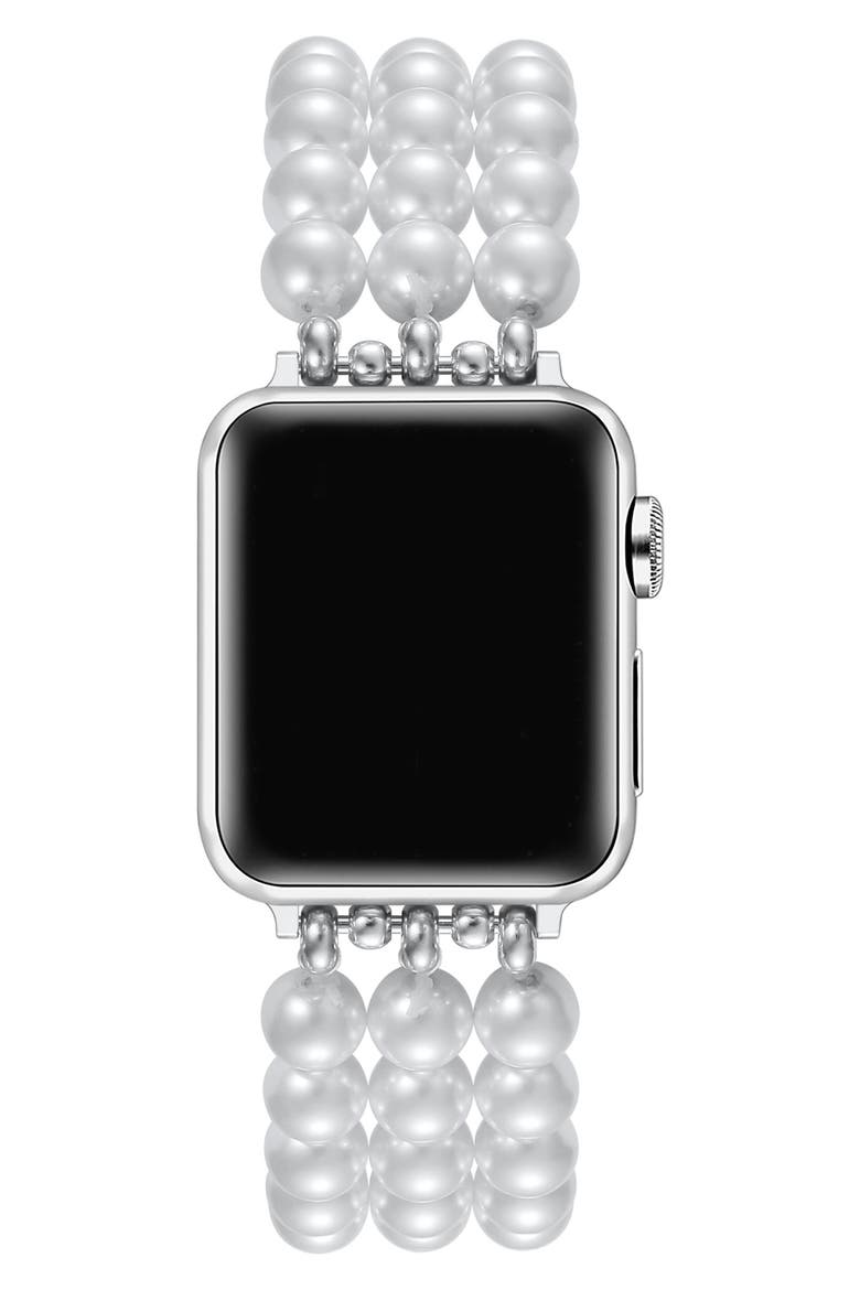 Liz Imitation Pearl Apple Watch® Bracelet Watchband, Alternate, color, WHITE