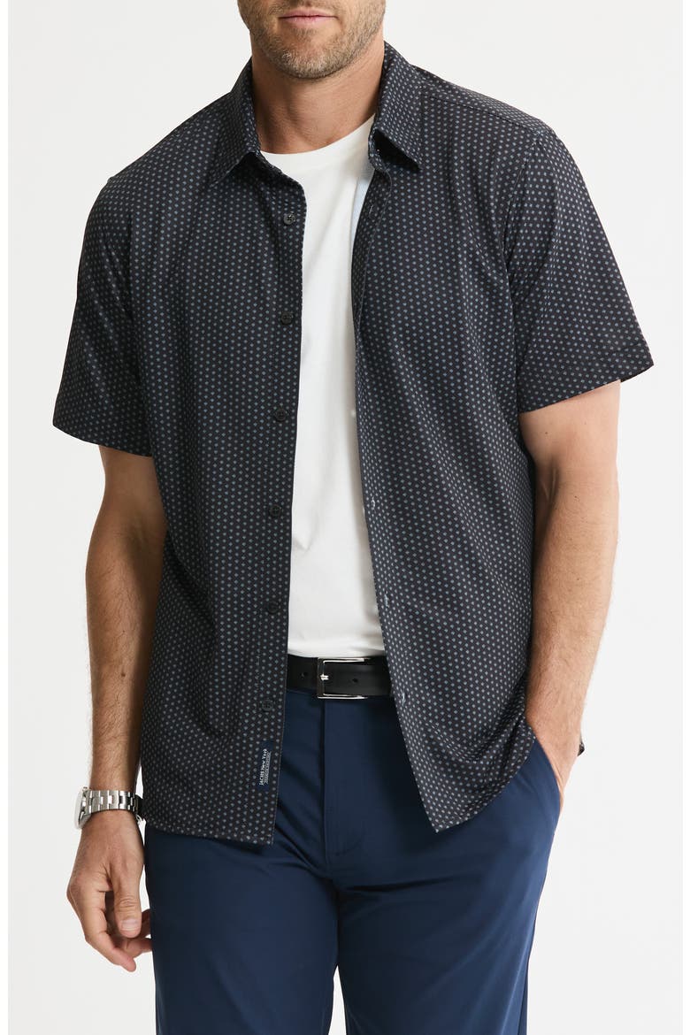 Performance Tech Button-Up Shirt, Main, color, BLACK GEO