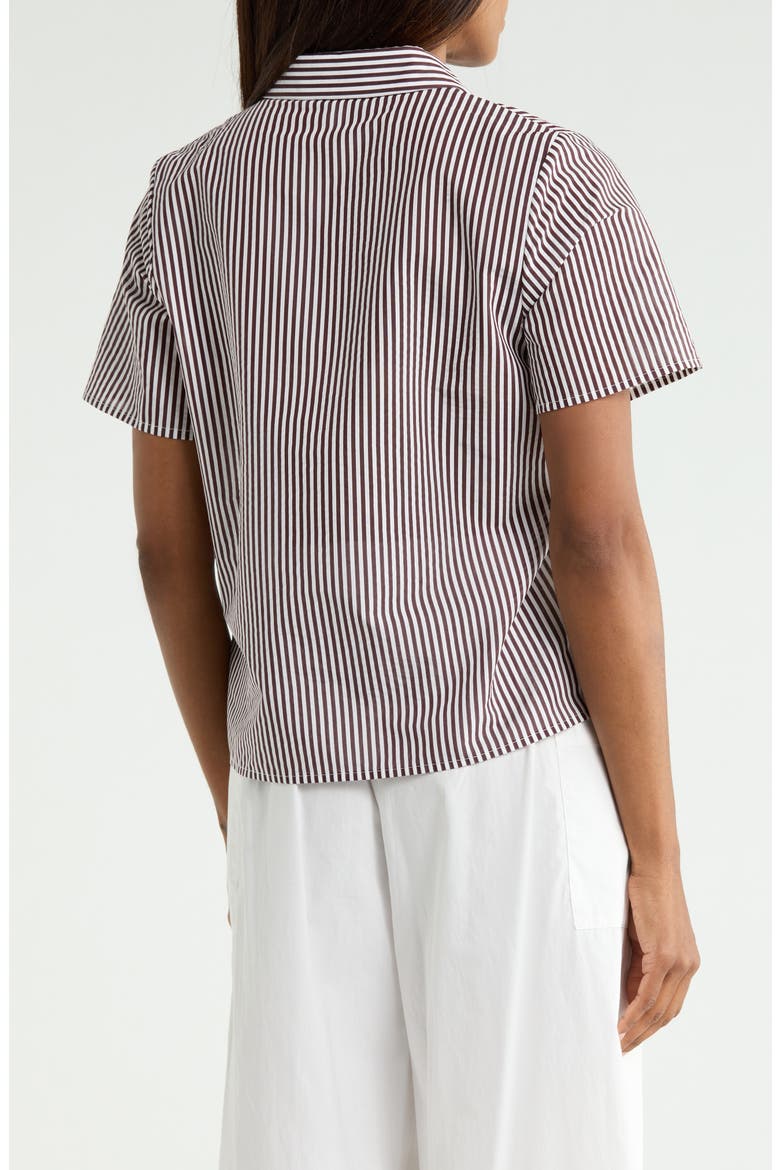 Striped Short Sleeve Button-Down Shirt, Alternate, color, WHITE/ BROWN