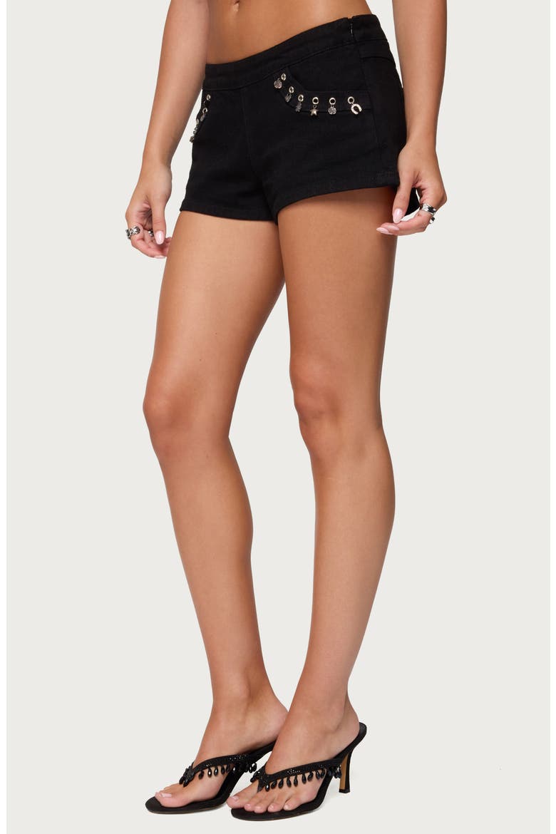 Grommet Charm Denim Micro Shorts, Alternate, color, BLACK