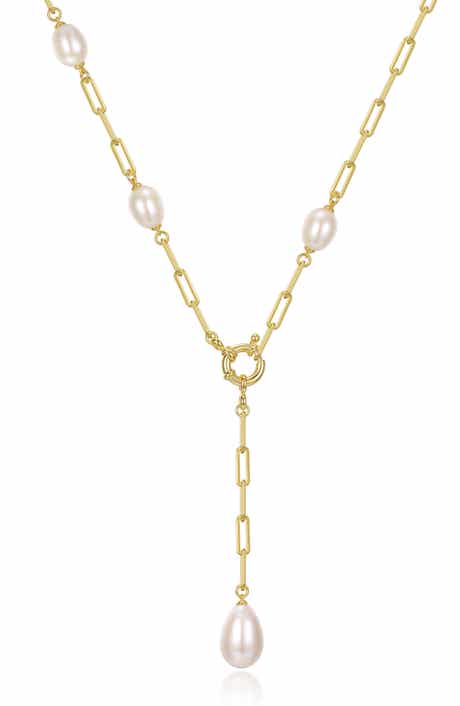 Imitation Pearl Lariat Necklace