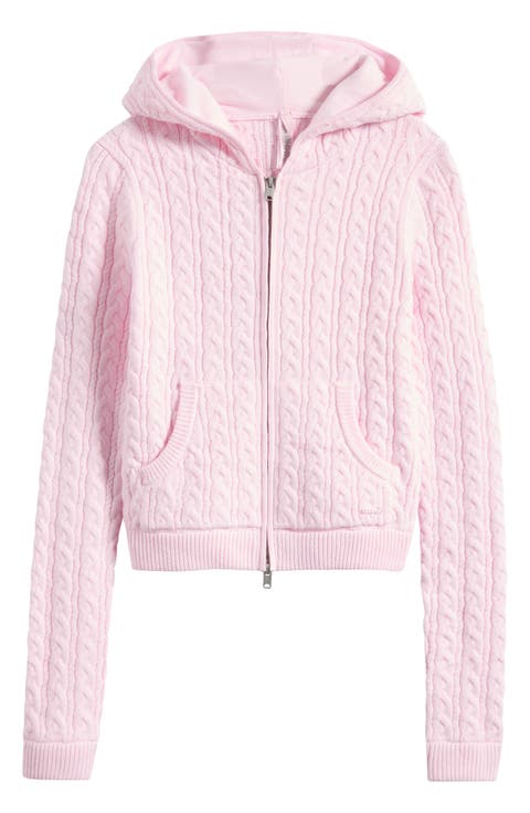 Sweater Knit Cable Zip-Up Hoodie