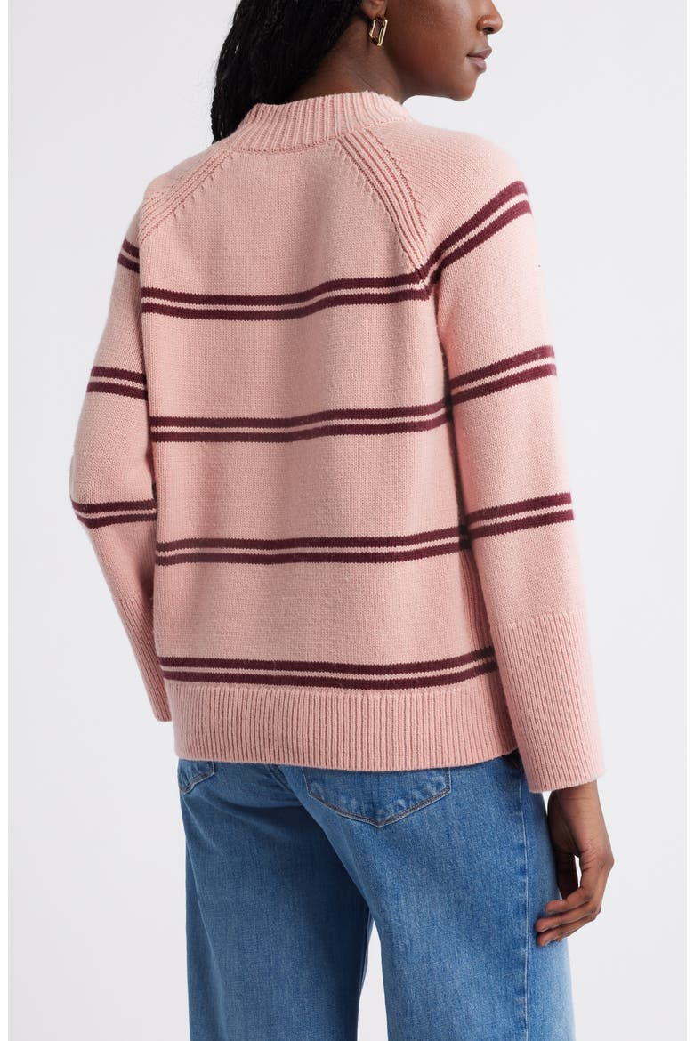 Bell Sleeve Mock Neck Merino Wool & Cotton Sweater, Alternate, color, PINK- TAN BURGUNDY DUO STRIPE