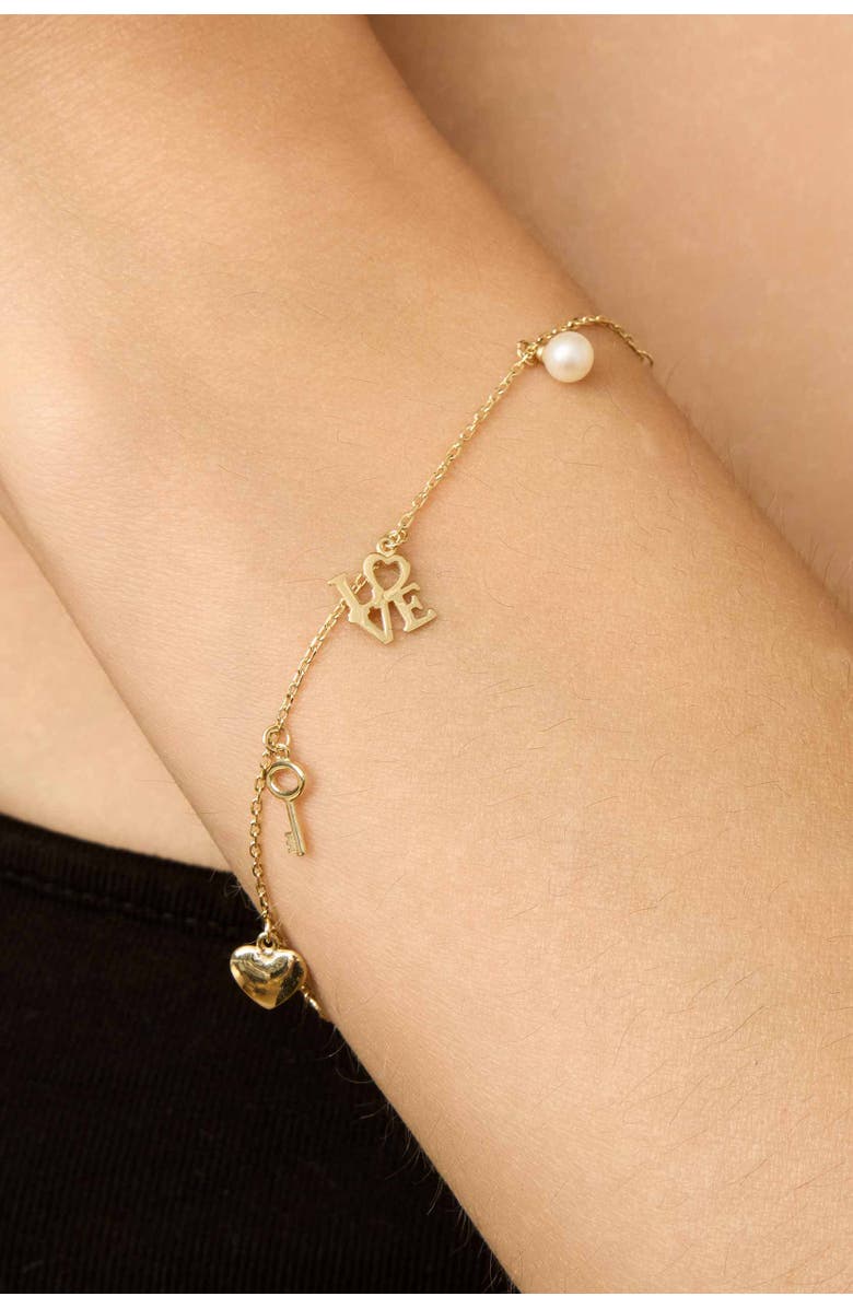 Oradina 14K Yellow Gold Forever Yours Charm Bracelet, Alternate, color, 14K Yellow Gold