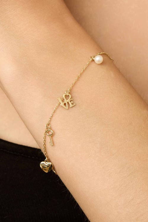 Oradina 14k Yellow Gold Forever Yours Charm Bracelet In Gold
