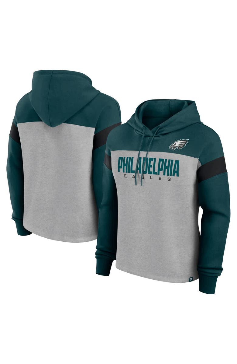 FANATICS Women's Fanatics Heather Gray/Midnight Green Philadelphia Eagles Bold Play Call Pullover Hoodie, Main, color, Heather Gray
