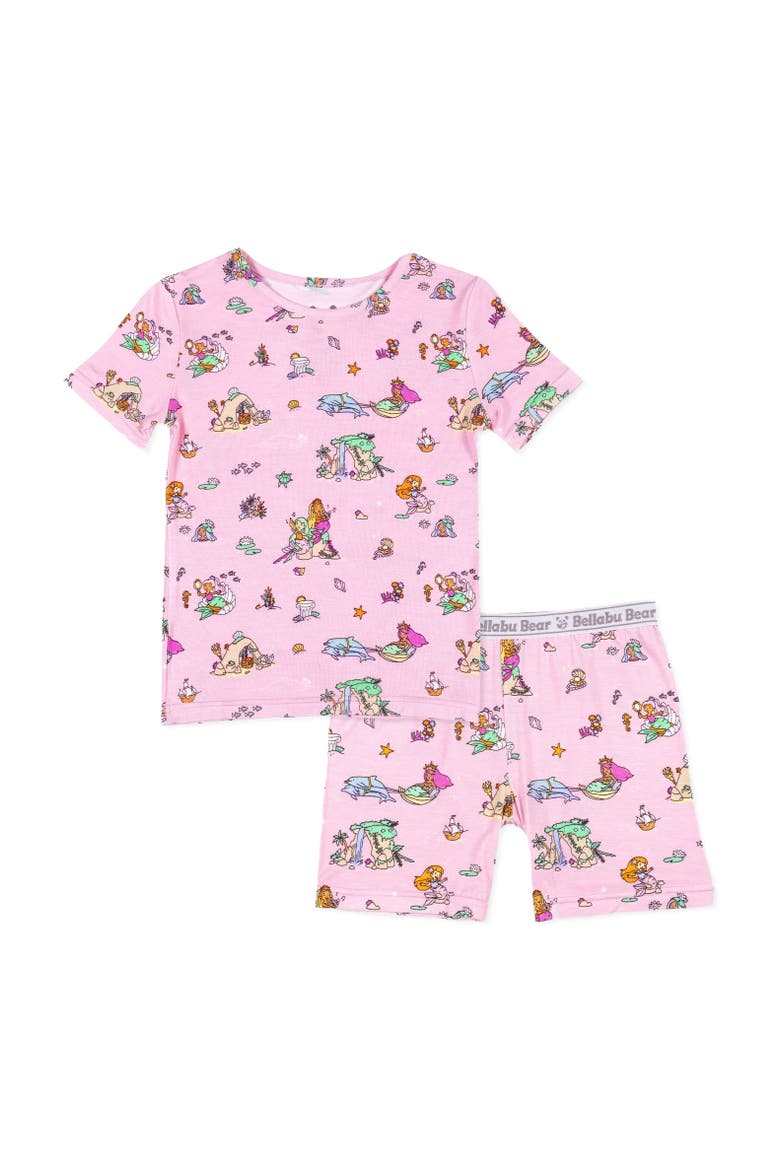 Mermaid Lagoon Kids 2-Piece Short Sleeve & Shorts Pajama Set, Main, color, Mermaid Lagoon