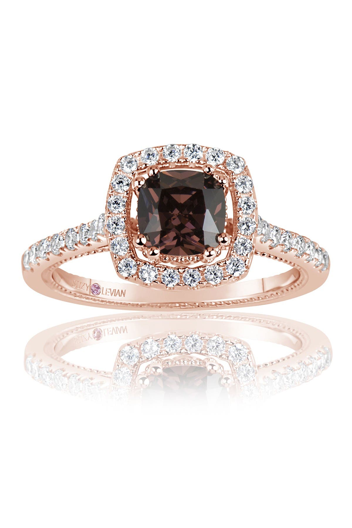 SUZY LEVIAN Pink Rhodium Plated Sterling Silver Chocolate CZ Ring