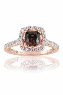 SUZY LEVIAN Pink Rhodium Plated Sterling Silver Chocolate CZ Ring