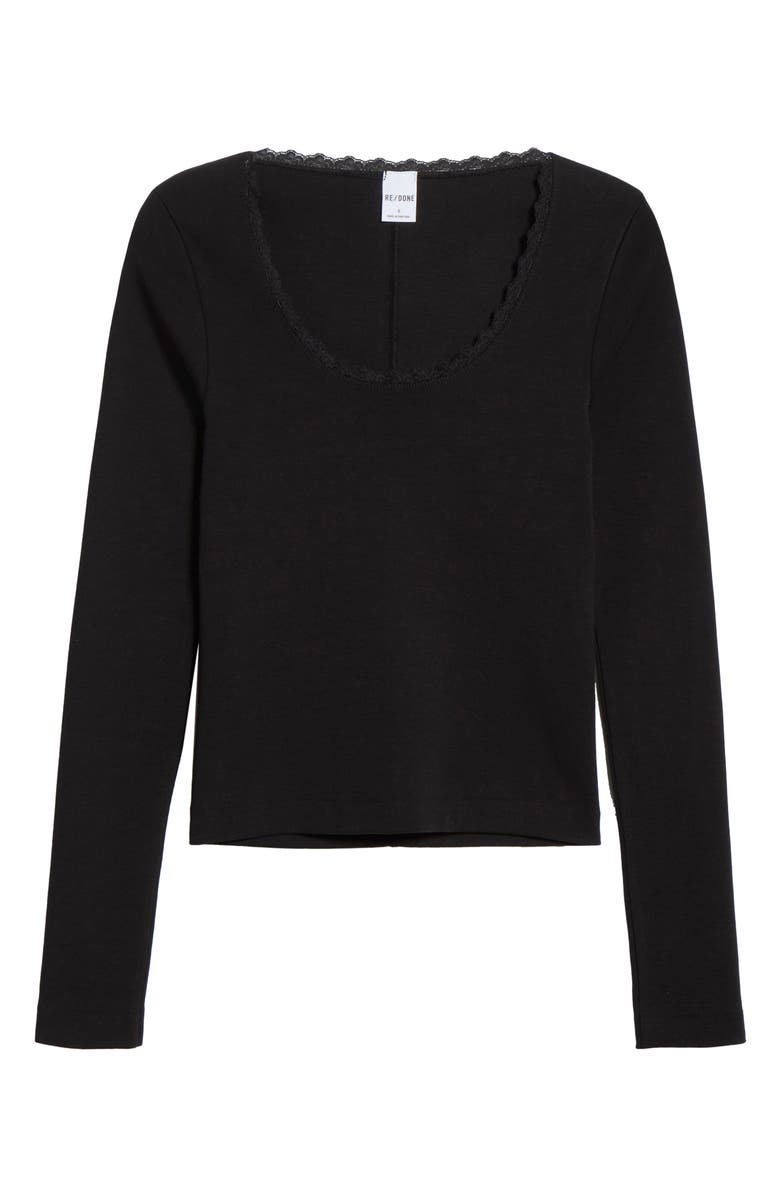 Re/Done Lace Trim Stretch Cotton Top, Alternate, color, Black