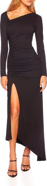 Susana Monaco Long Sleeve Ruched Slit Maxi Dress