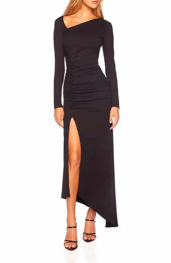 Susana Monaco Long Sleeve Ruched Slit Maxi Dress
