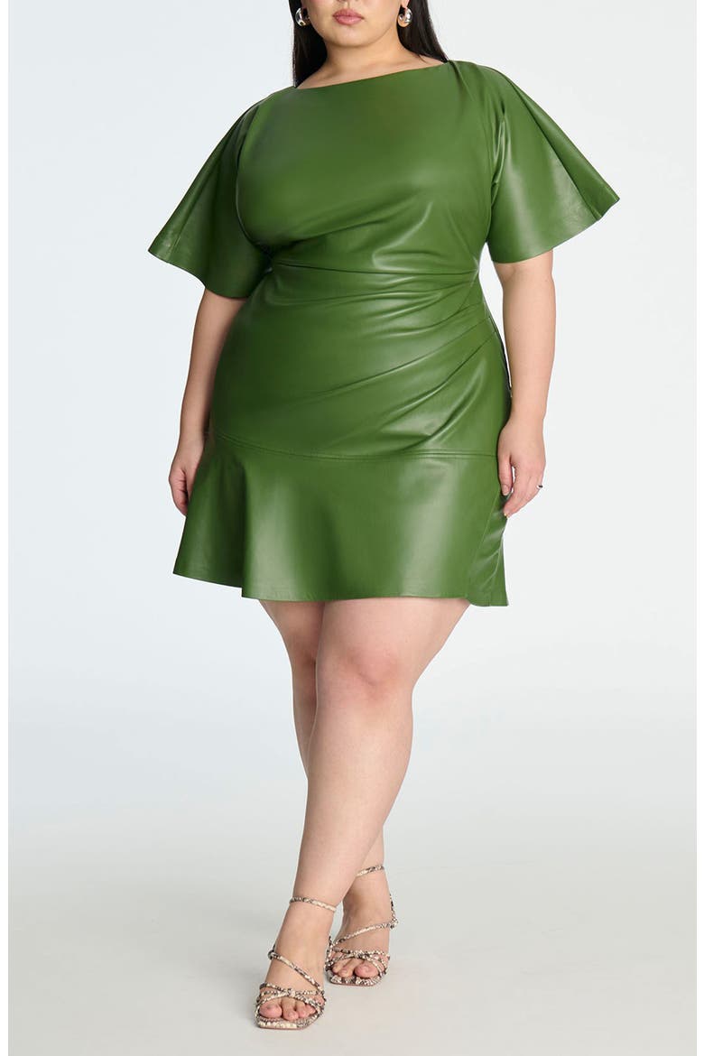 Drapey Faux Leather Mini Dress, Main, color, BRONZE GREEN