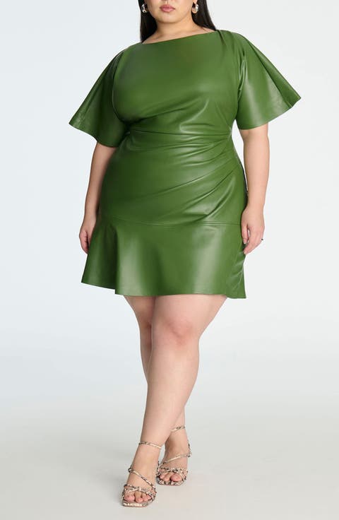 Drapey Faux Leather Mini Dress