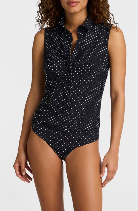 Classic Printed Sleeveless Button Down Bodysuit