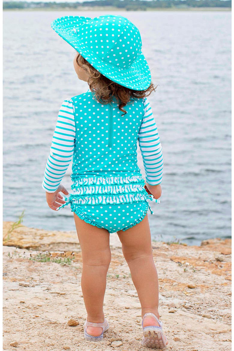One-Piece Rashguard Swimsuit & Hat Set, Alternate, color, AQUA