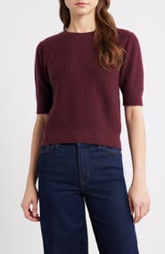 FRAME The Ladder Pointelle Short Sleeve Cashmere Sweater