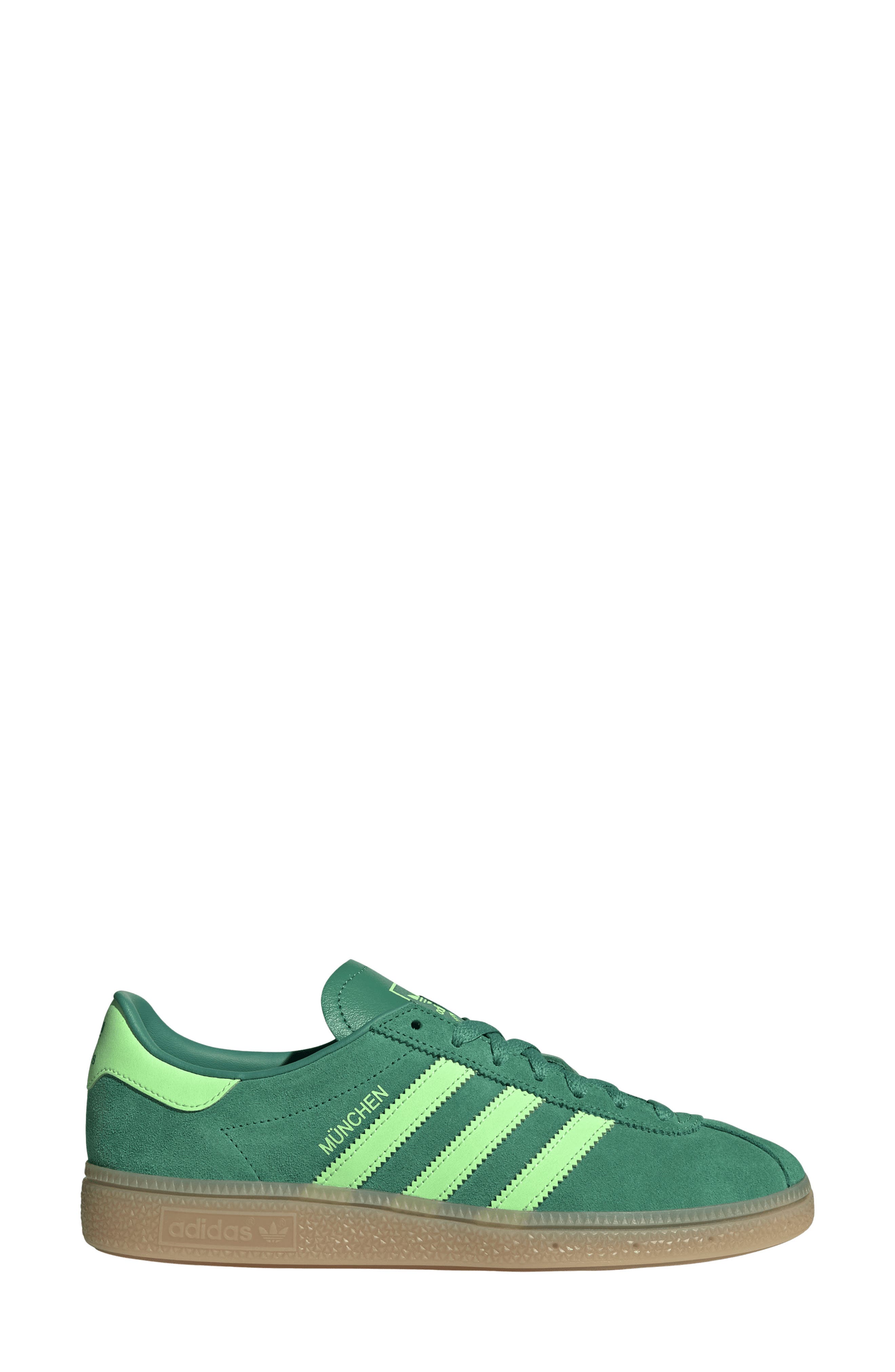 adidas München Sneaker, Alternate, color, Court Green/ Lime Burst/ Gum