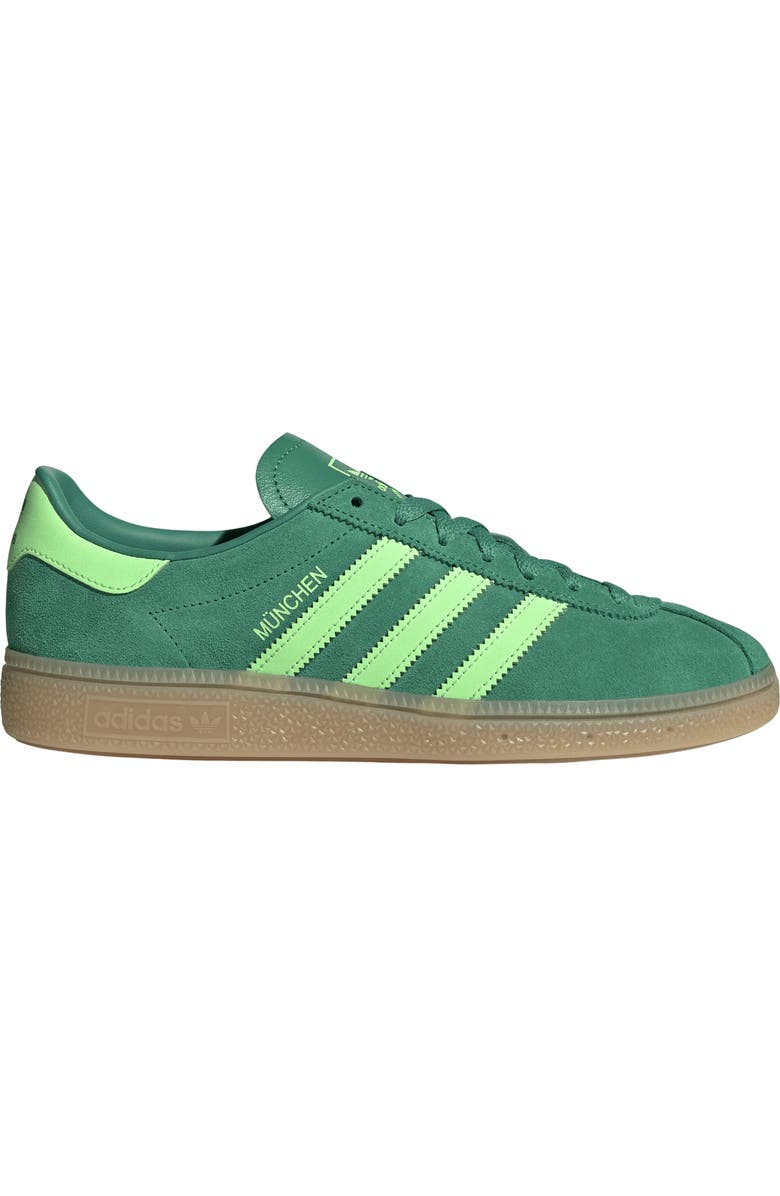 adidas München Sneaker, Alternate, color, Court Green/ Lime Burst/ Gum