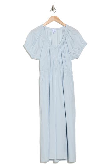 Steve Madden Puff Sleeve Empire Waist Cotton Midi Dress In Iris Blue