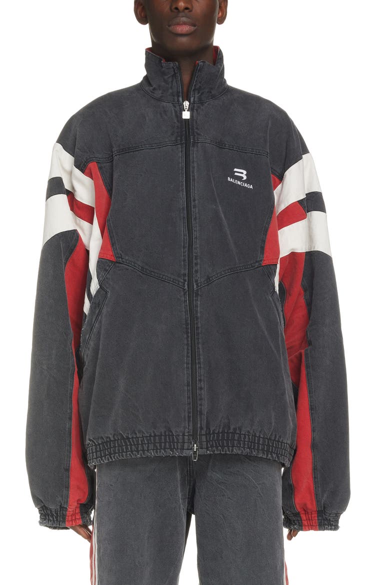 Denim Track Jacket, Main, color, WASHED BLACK