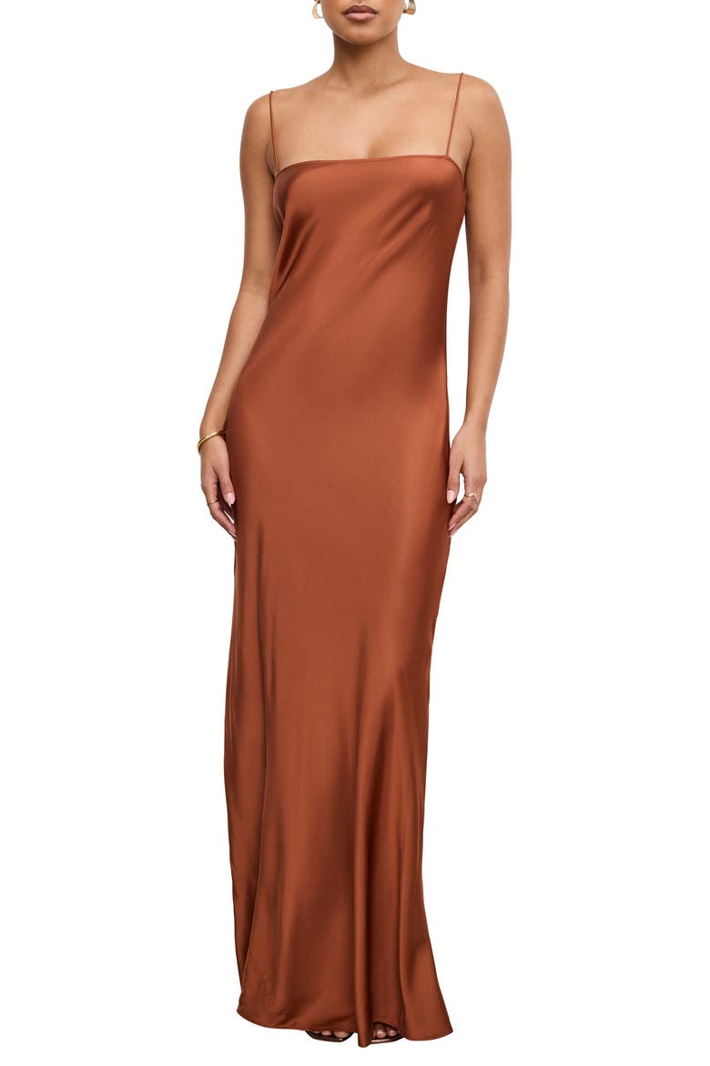 Satin Maxi Slipdress, Main, color, COPPER004