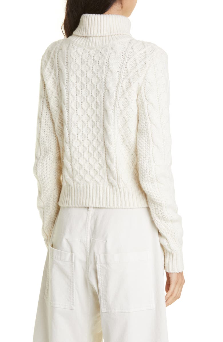 Nili Lotan Andrina Wool & Cashmere Cable Turtleneck Sweater, Alternate, color, Ivory